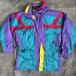 Men's Vintage 90's Couloir Neon Color Block Puffer Winter Ski Coat Jacket Sz 44